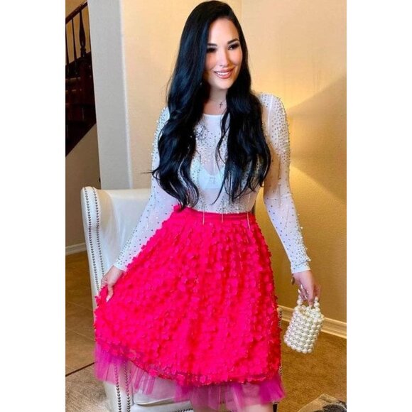 Eva Franco Anthropologie Pink Tulle Floral Pink Midi Skirt for Wedding
